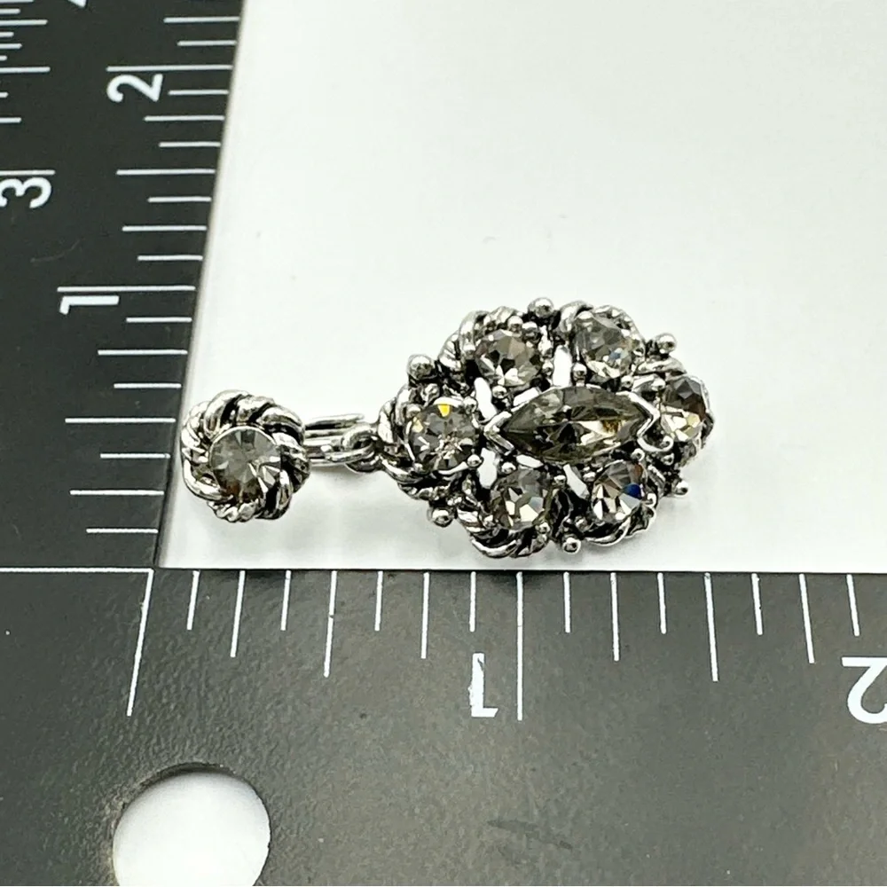 Weiss Signed Vintage Grey Rhinestone Silver Tone Brooch & Earrings Set Parure
